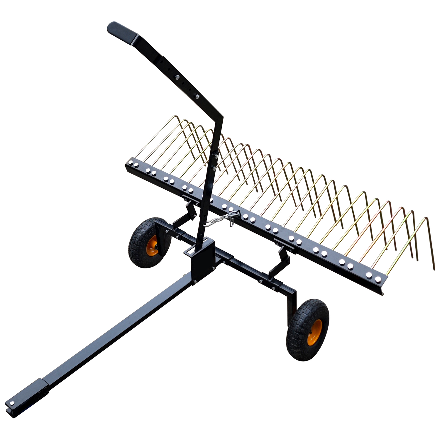 Telyswee 60 Inch Landscape ATV Rake Tow Behind Durable Steel, for Lawn Tractor, ATV, Black